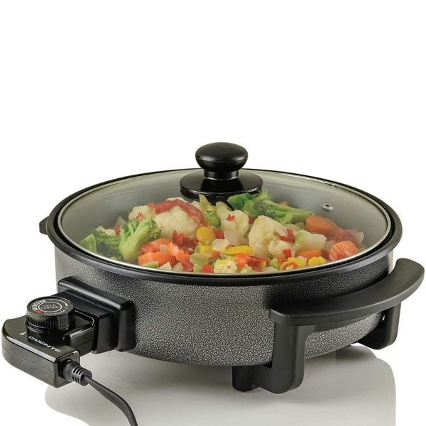 Ovente Ovente SK11112B 12 in. Electric Skillet with Nonstick Aluminum Coating Grill Pan & Glass Lid Cover; Black SK11112B